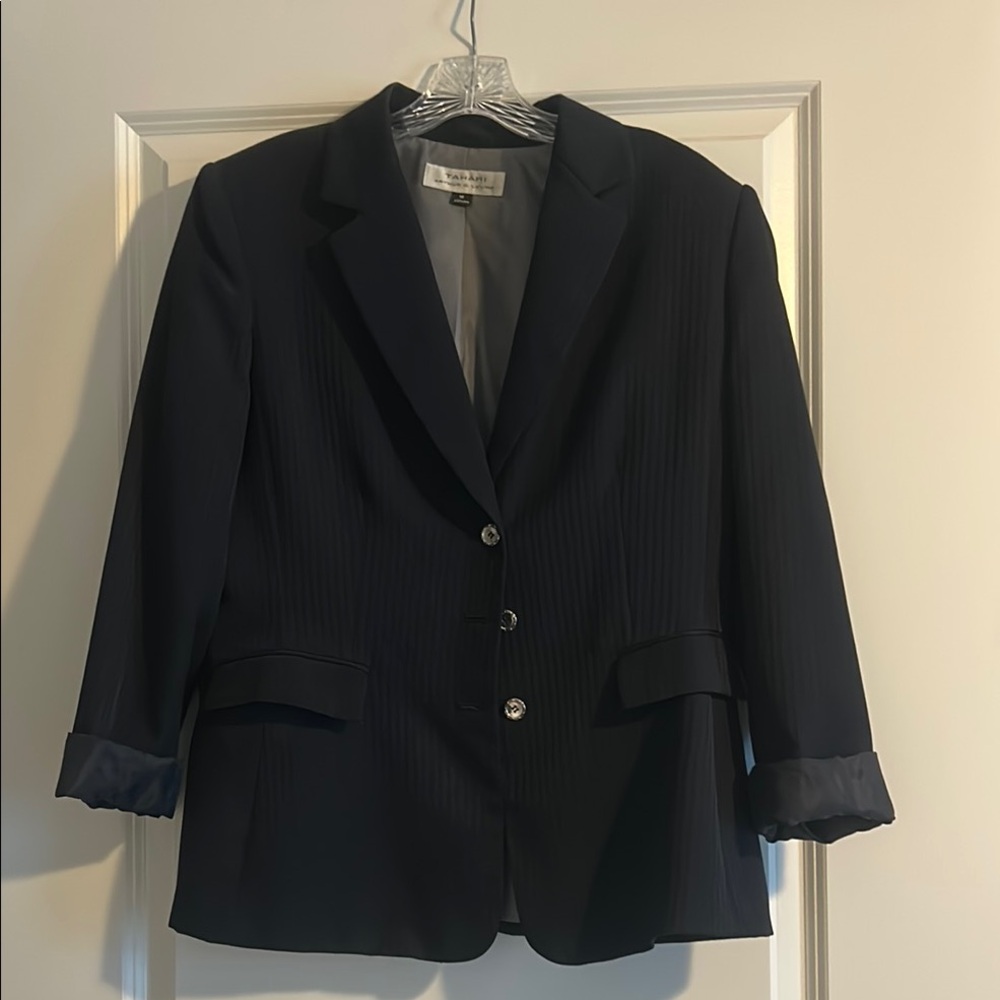 Tahari Woman Navy Suit Jacket with Structured Shoulders and Tailored Fit